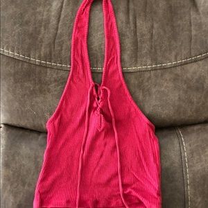 Project social red lace up crop top